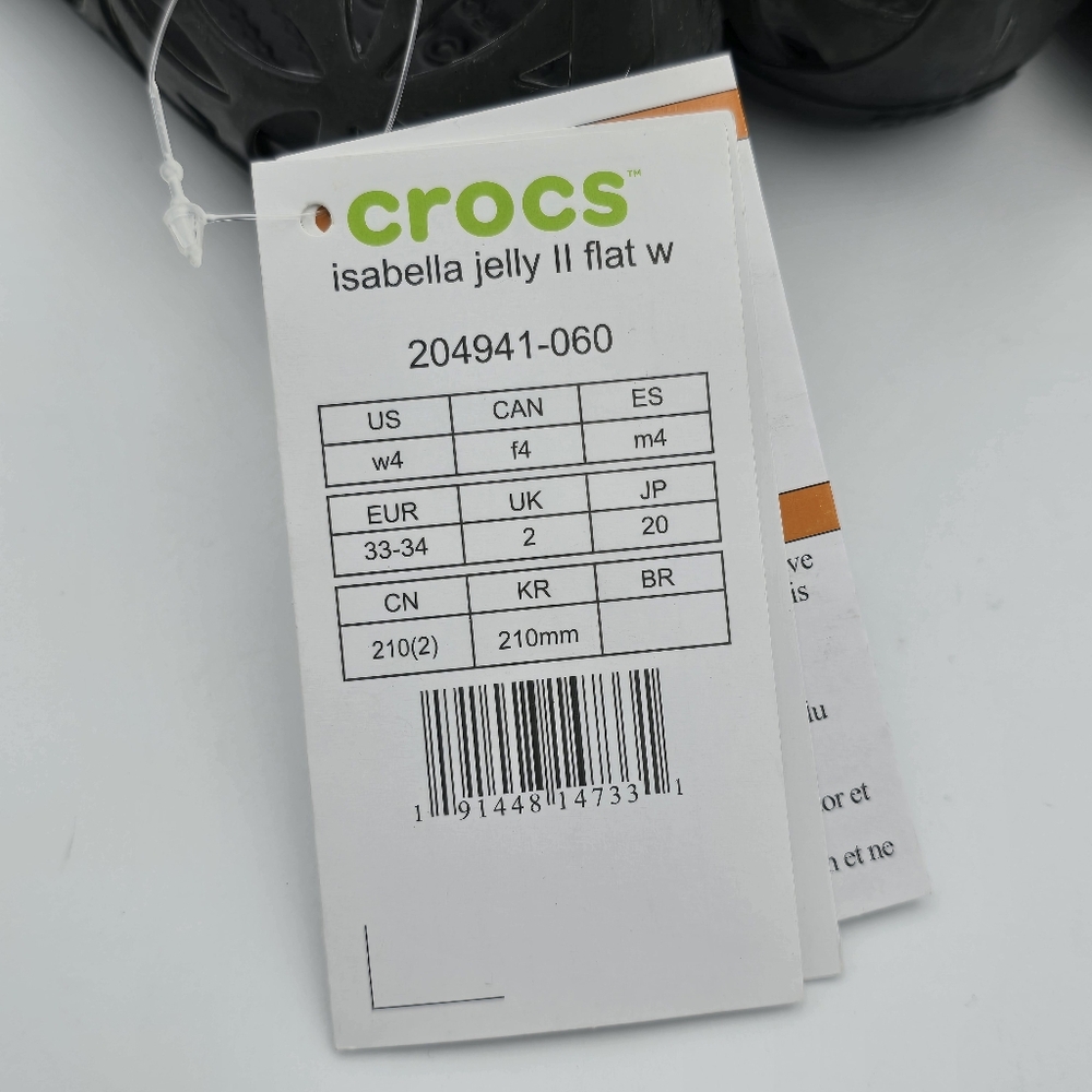 CROCS Isabella Jelly II Flats W4, Black Sandals Womens/Big Girl 4, Brand New! - Picture 4 of 16